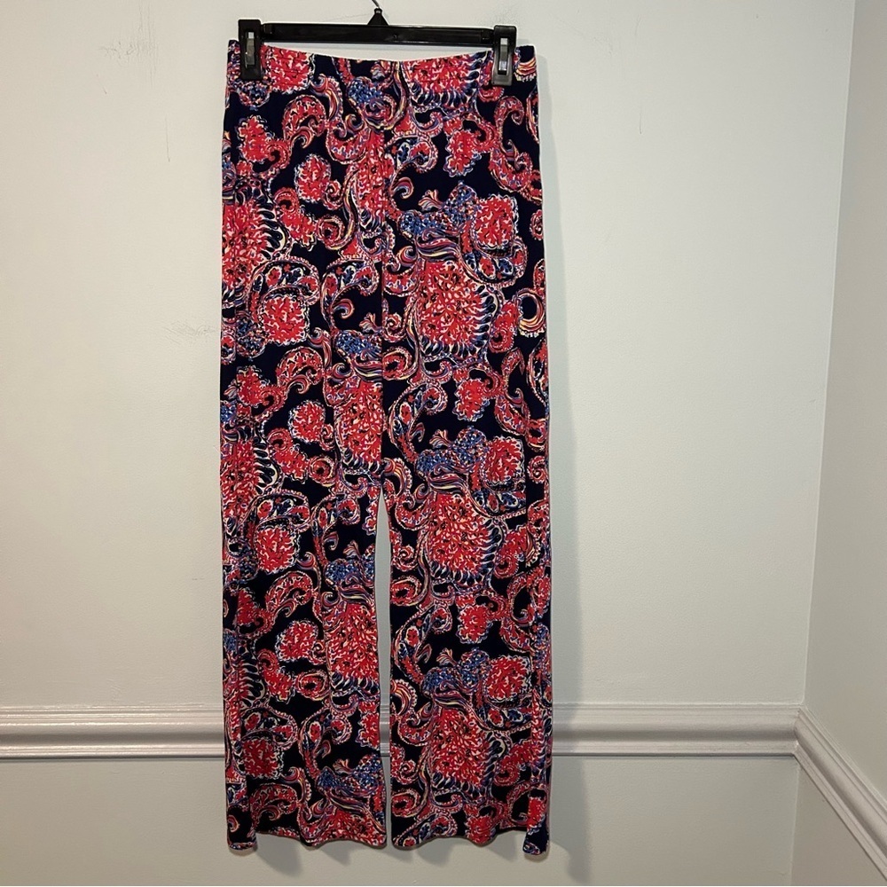 Lilly Pulitzer Navy & Coral Paisley Lorena Breezy Palazzo Lounge Pants Size XL